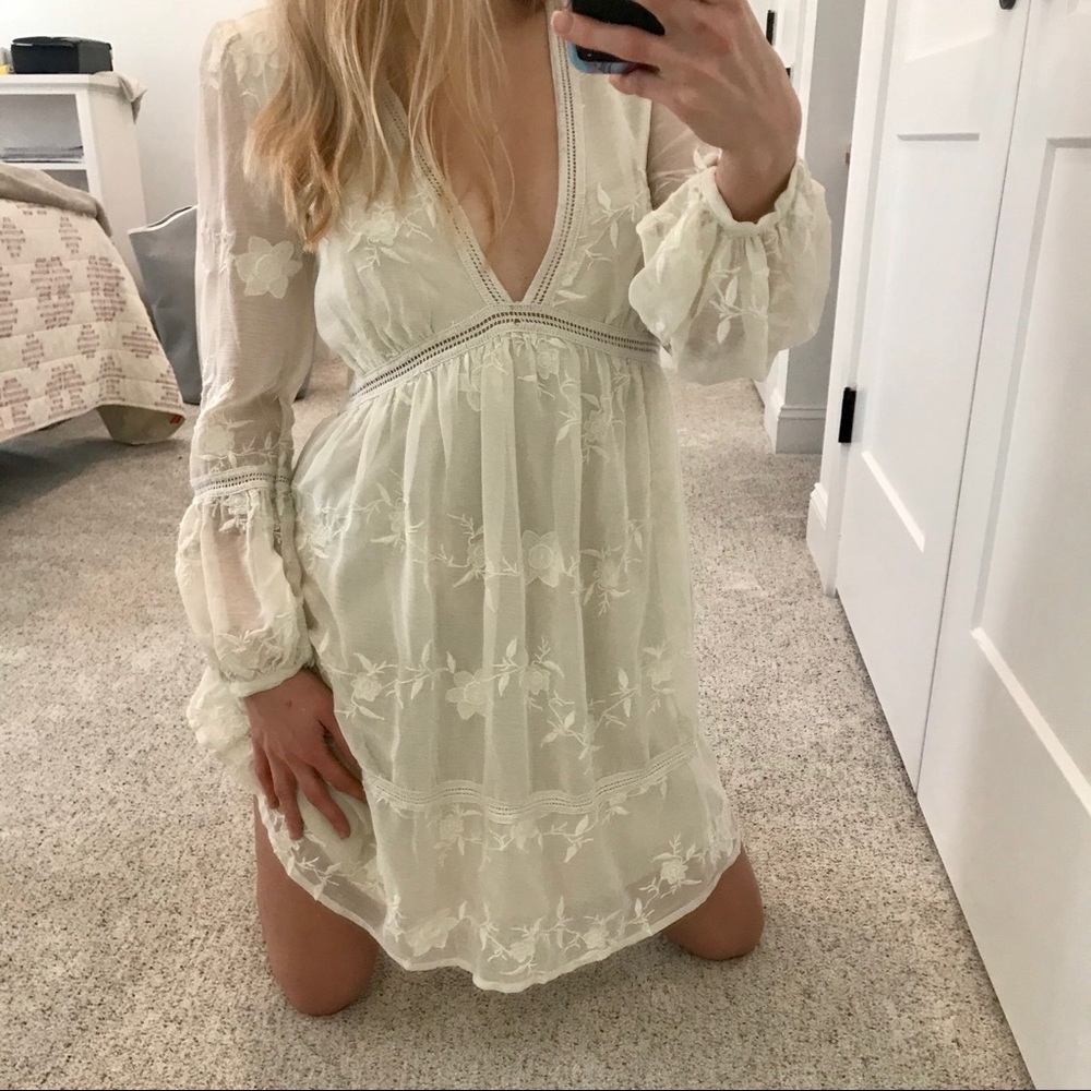 Urban Outfitters Long Sleeve White Lace Dress